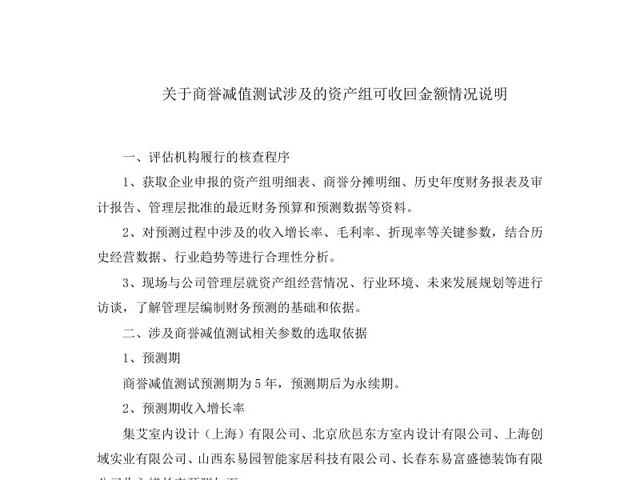 关于商誉减值测试涉及的资产组可收回金额情况说明